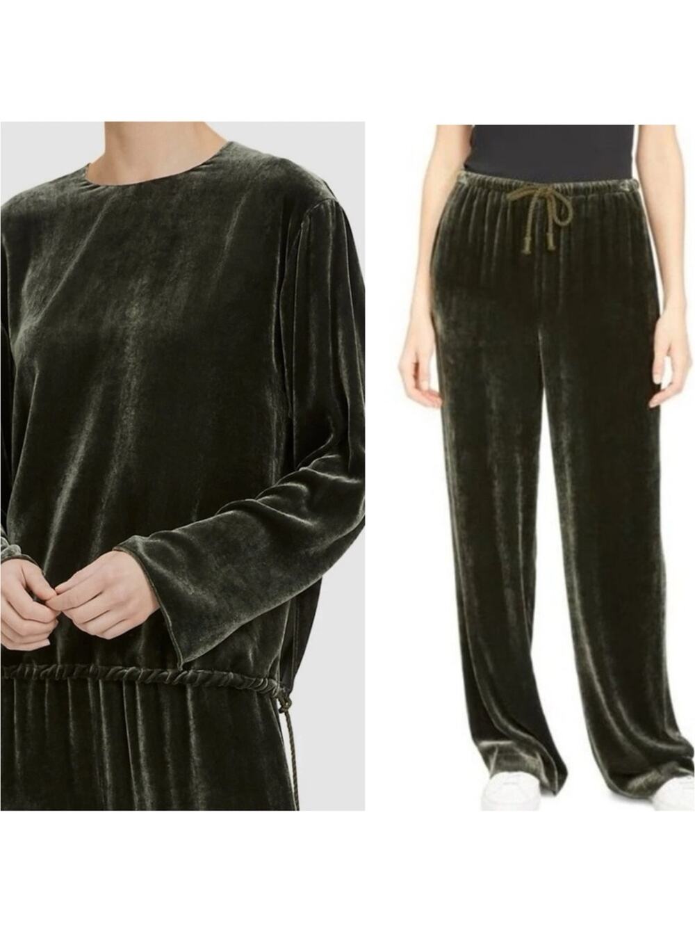 Theory Silk Velvet pullover and pants set in hunter green small medium